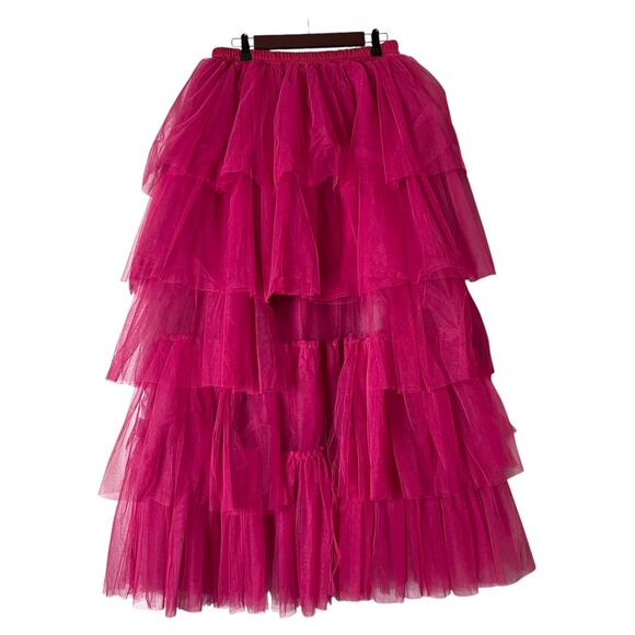 Fashion Nova Skirt Womens XL Lolita High Low Tulle Fuschia Tiered Sheer High Low - Picture 2 of 6